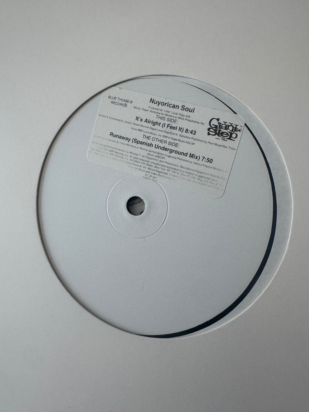 Nuyorican Soul – It's Alright, I Feel It! (Remix)(Format: 2 x Vinyl, 12", 33 ⅓ RPM, White Label, Promo, Centerlabels With Stamp & Decal) (Label:Blue Thumb Records – GSR8P-5269, Giant Step Records)